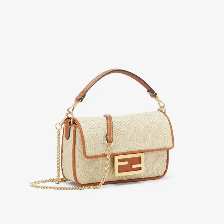 Cheap Fendi Bag In FF Motif Baguette Beige Straw Mini 0505